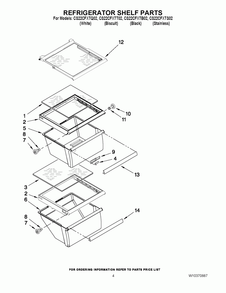 REFRIGERATOR SHELF PARTS Diagram and Parts List for CS22CFXTS02  Crosley Refrigerator