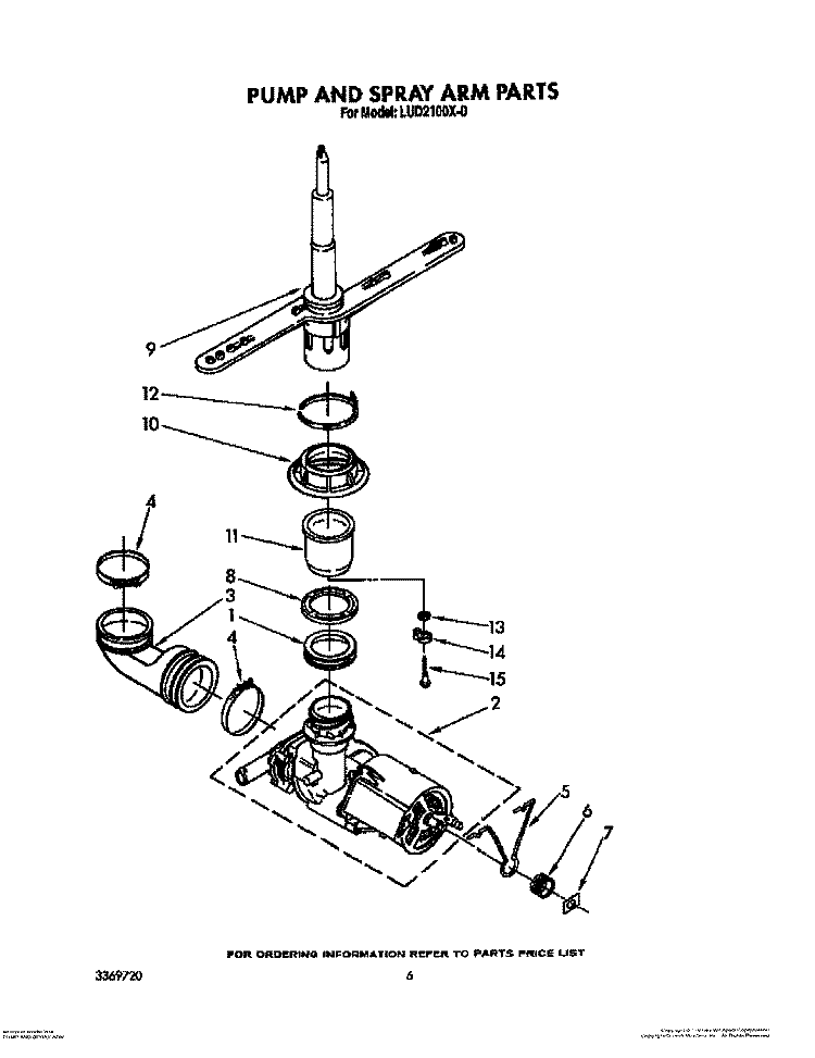 PUMP AND SPRAY ARM Diagram and Parts List for LUD2100X0  Whirlpool Dishwasher