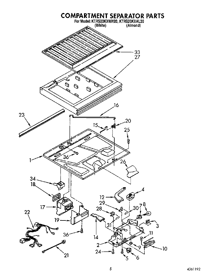 COMPARTMENT SEPARATOR Diagram and Parts List for KTRS20KXAL20  KitchenAid Refrigerator