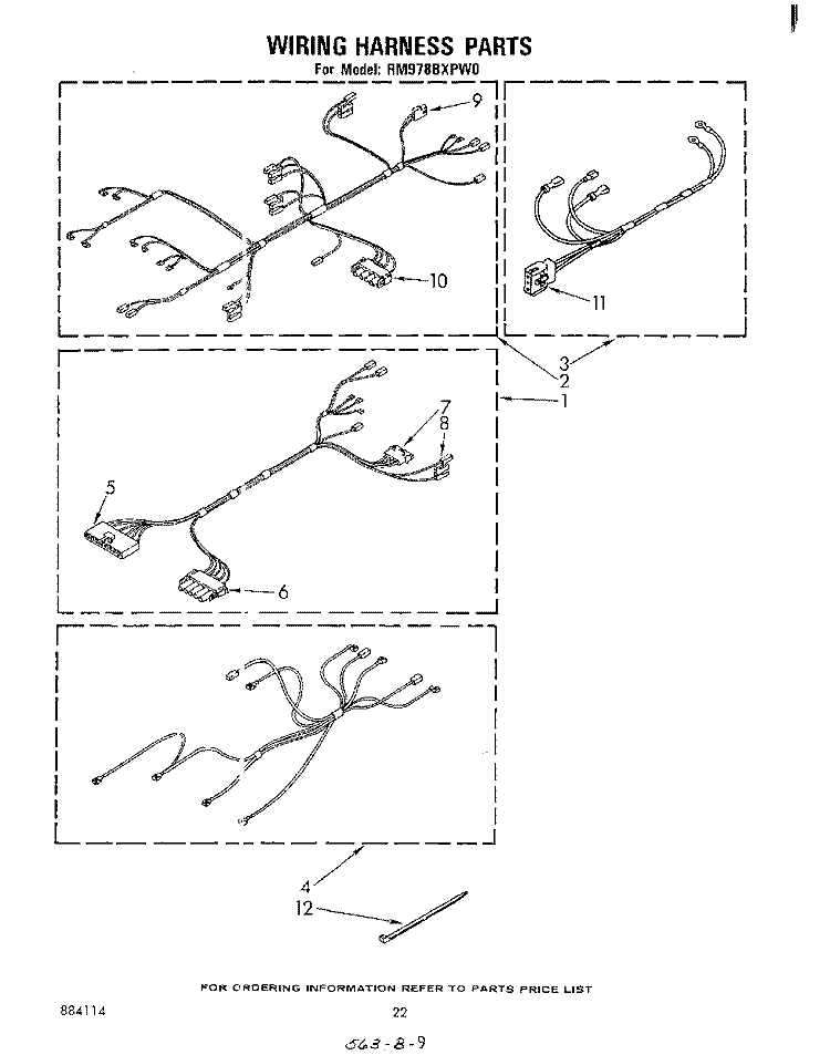 WIRING HARNESS Diagram and Parts List for RM978BXPW0  Whirlpool Microwave Oven Combo