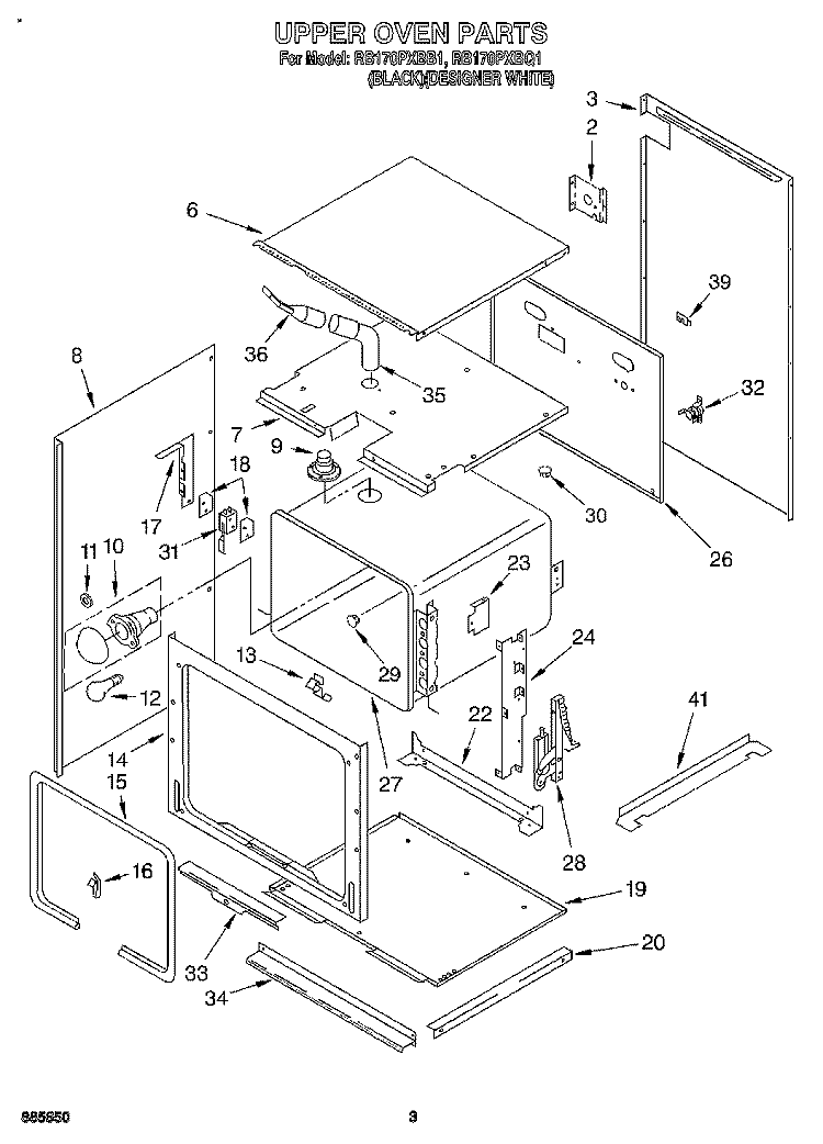 UPPER OVEN Diagram and Parts List for RB170PXBB1  Whirlpool Wall Oven