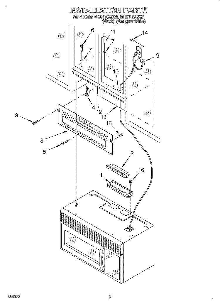 INSTALLATION Diagram and Parts List for MH9115XEQ0  Whirlpool Microwave