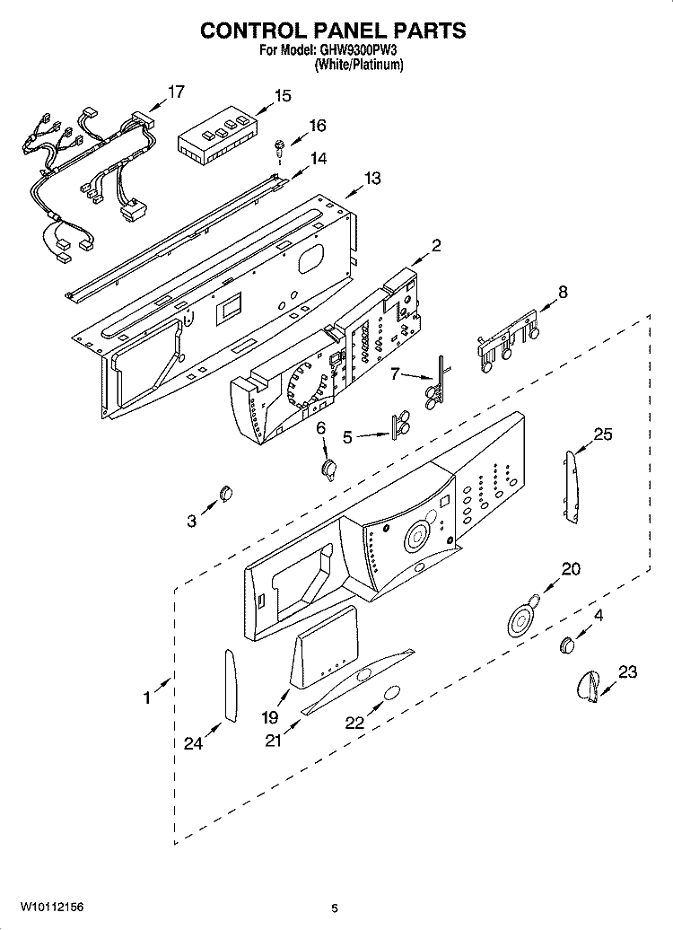 CONTROL PANEL PARTS Diagram and Parts List for GHW9300PW3  Whirlpool Washer
