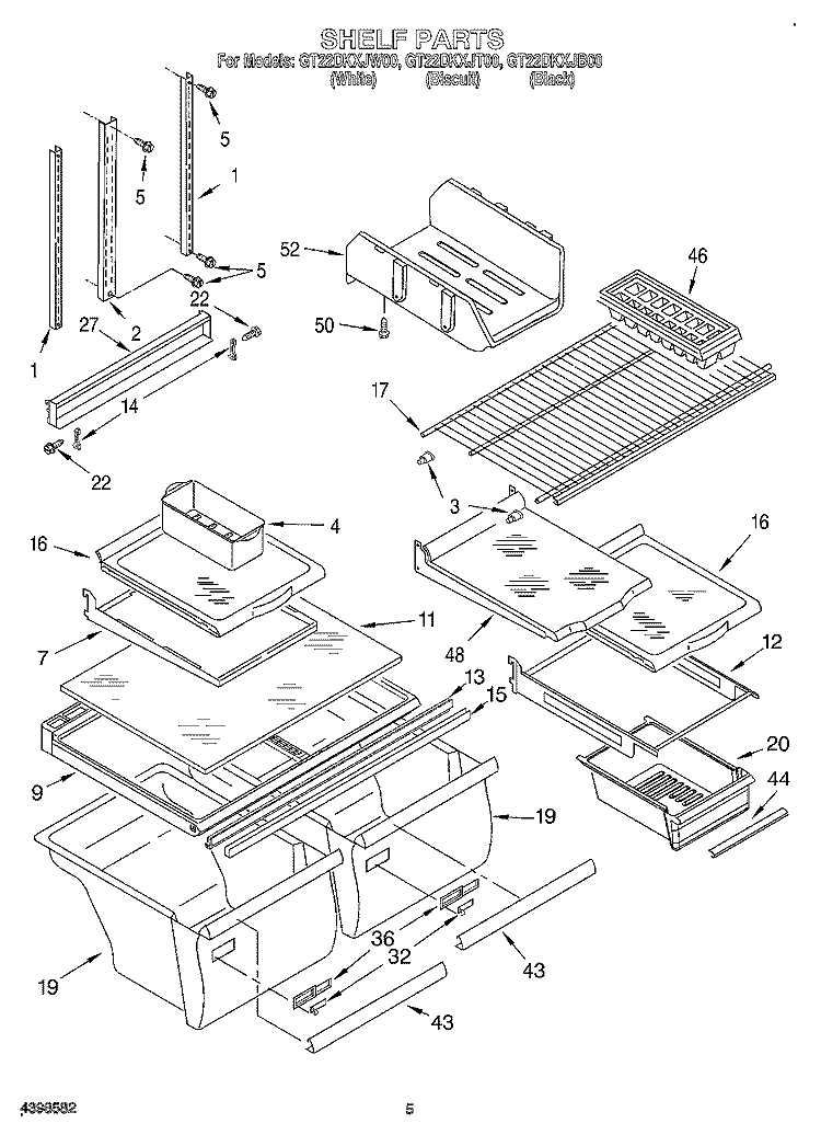 SHELF Diagram and Parts List for GT22DKXJB00  Whirlpool Refrigerator
