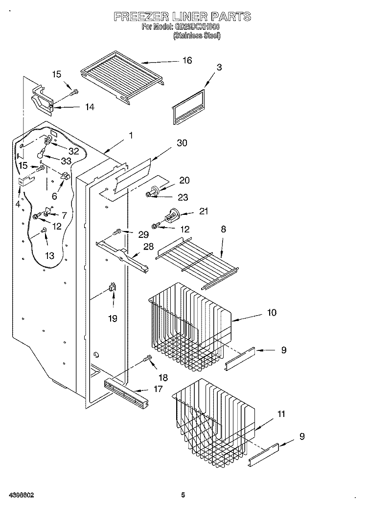 FREEZER LINER Diagram and Parts List for GD25DCXHS00  Whirlpool Refrigerator
