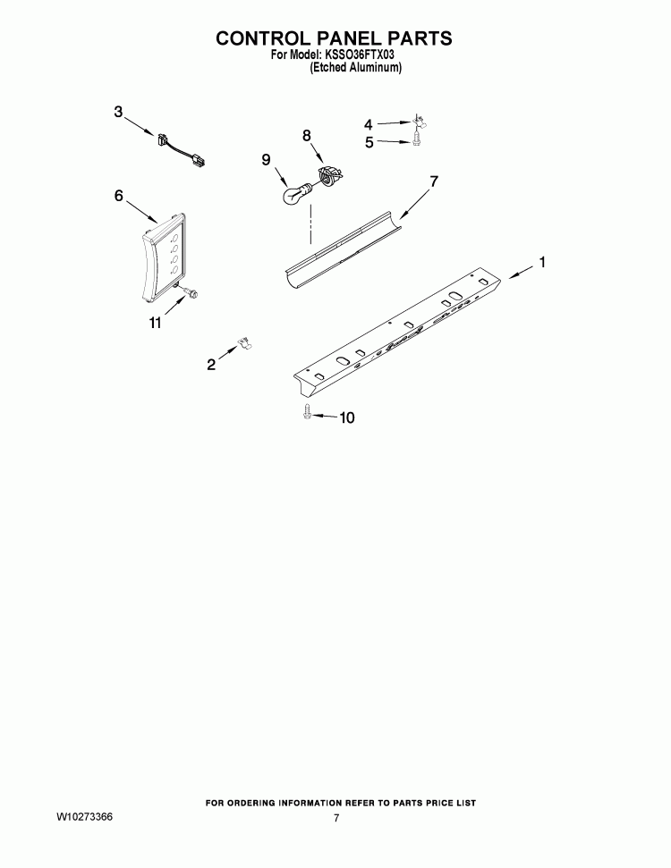 CONTROL PANEL PARTS Diagram and Parts List for KSSO36FTX03  KitchenAid Refrigerator