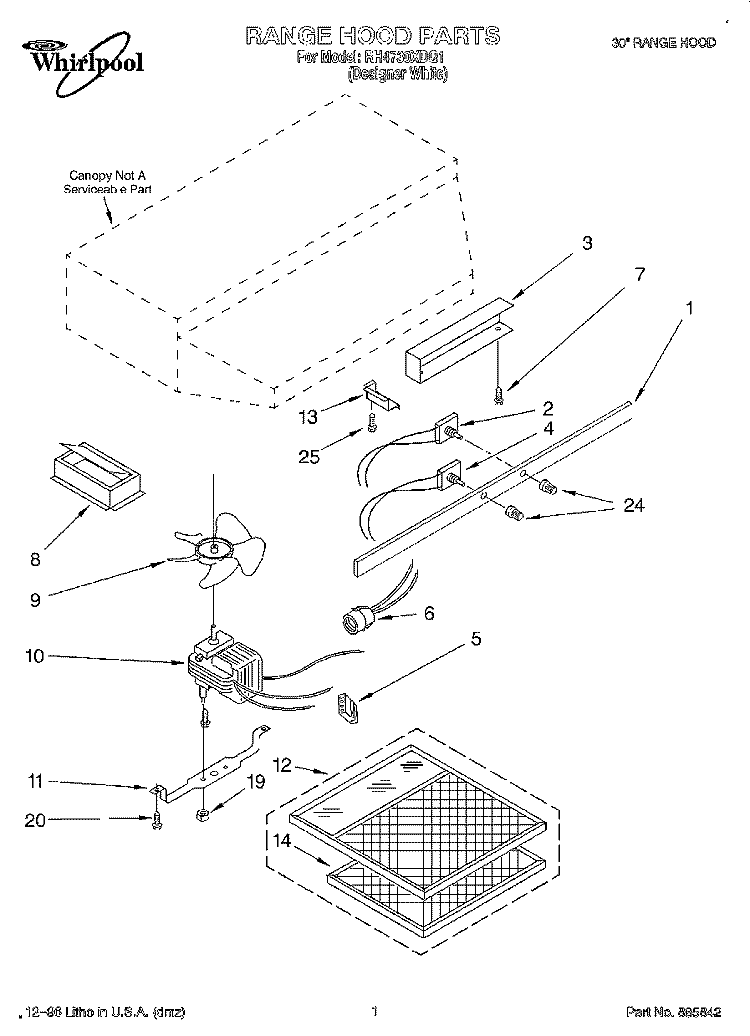 SECTION Diagram and Parts List for RH4730XDQ1  Whirlpool Range Hood