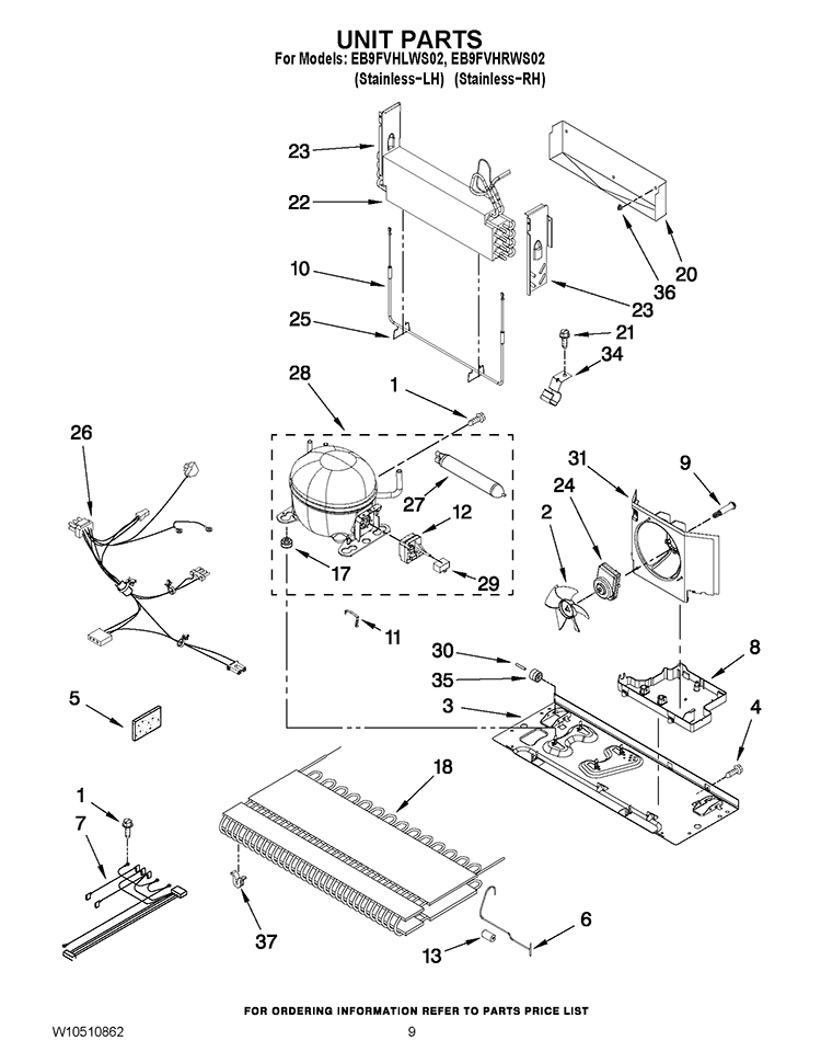 UNIT PARTS Diagram and Parts List for EB9FVHLWS02  Whirlpool Refrigerator