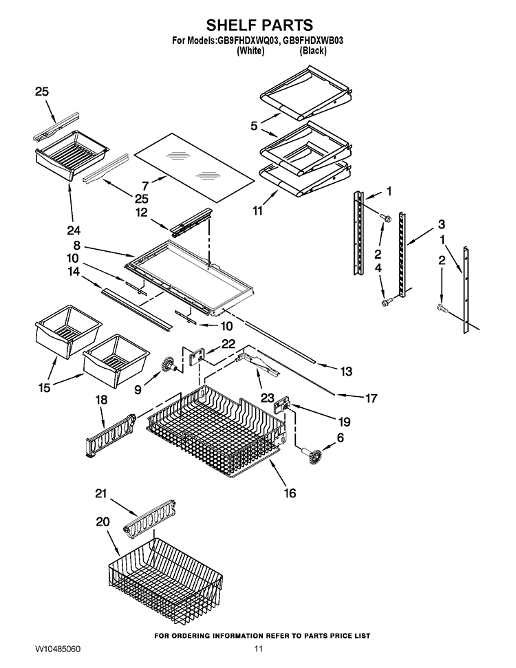 SHELF PARTS Diagram and Parts List for GB9FHDXWB03  Whirlpool Refrigerator