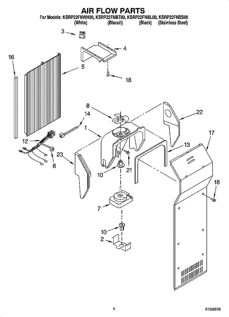 AIR FLOW PARTS Diagram and Parts List for KSRP22FNBT00  KitchenAid Refrigerator