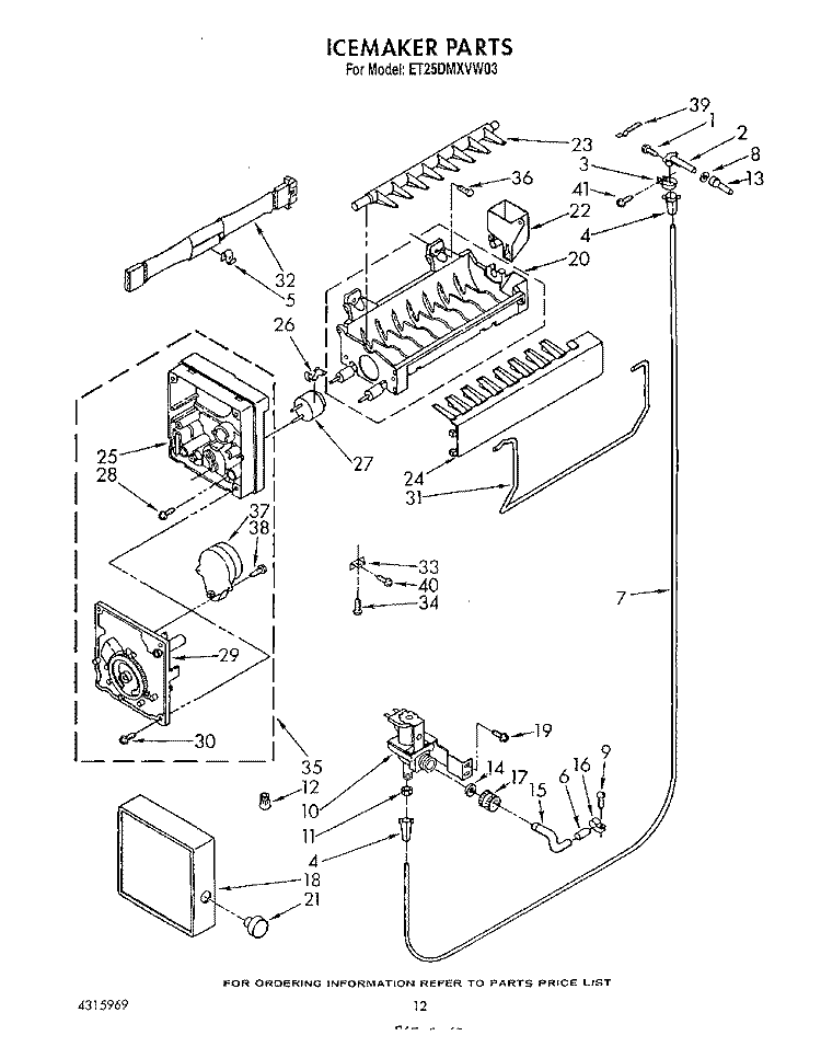 ICEMAKER Diagram and Parts List for ET25DMXVW03  Whirlpool Refrigerator