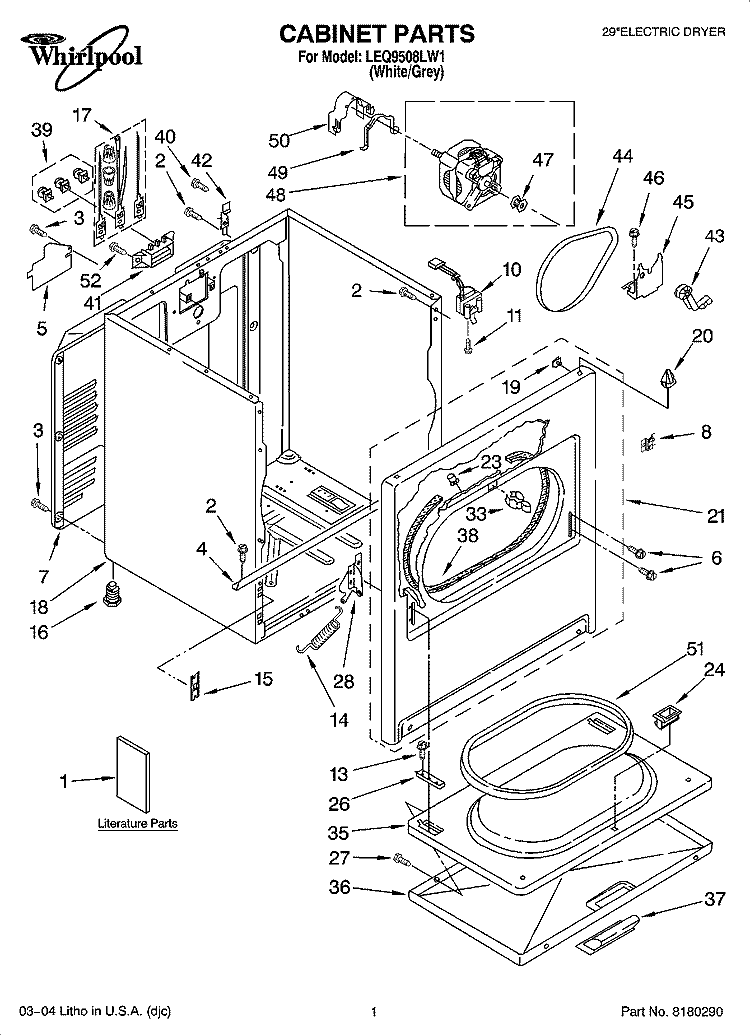 CABINET PARTS Diagram and Parts List for LEQ9508LW1  Whirlpool Dryer