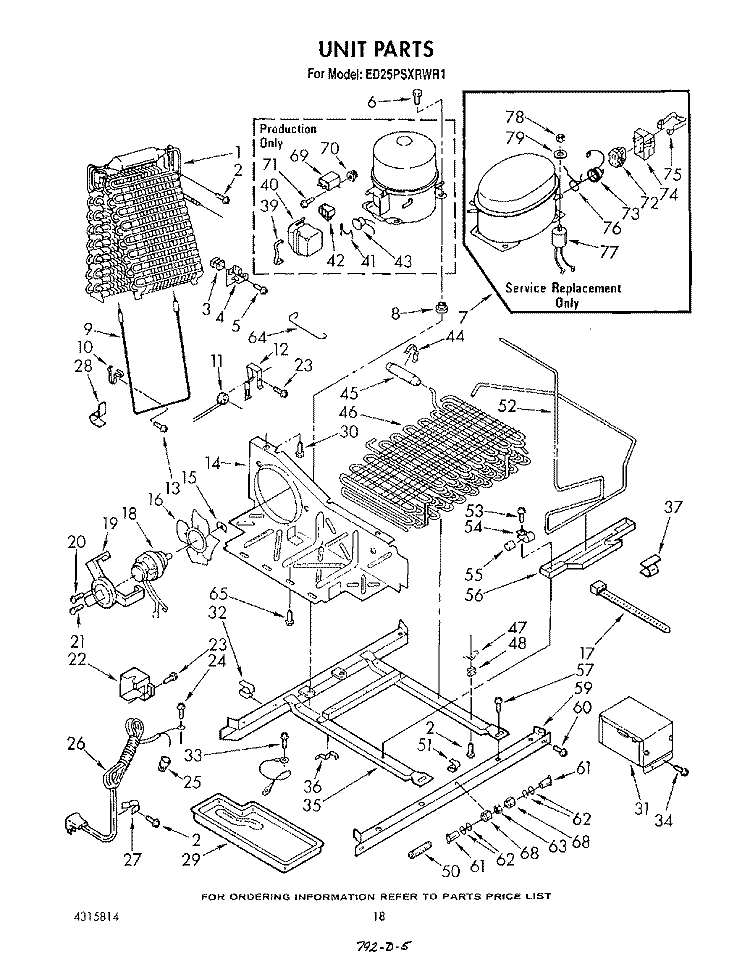 UNIT Diagram and Parts List for ED25PSXRWR1  Whirlpool Refrigerator