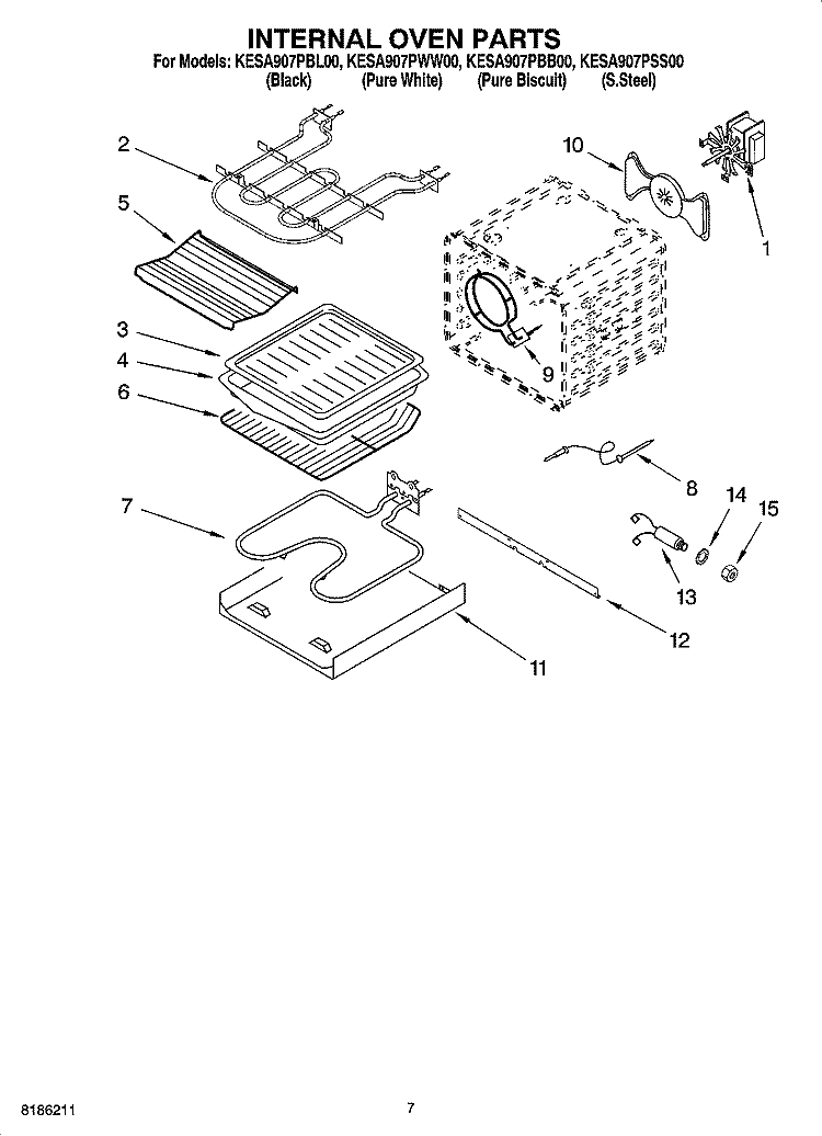 INTERNAL OVEN PARTS Diagram and Parts List for KESA907PWW00  KitchenAid Range