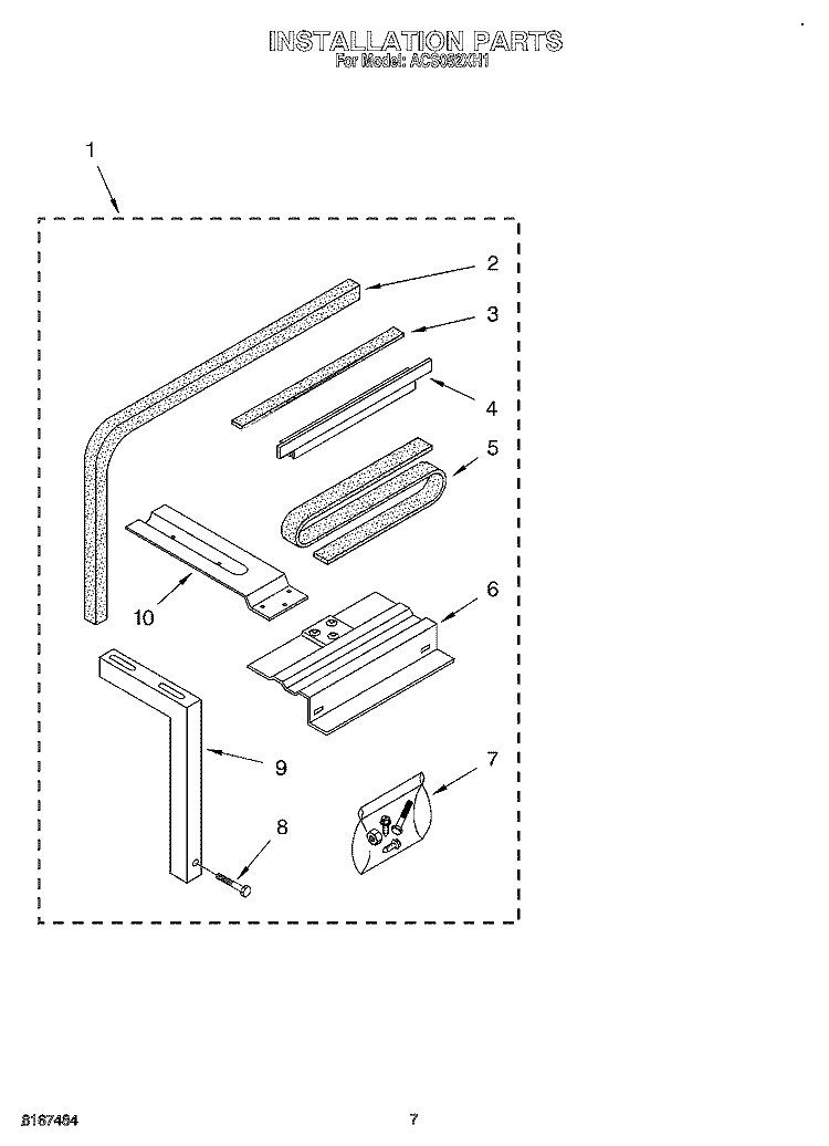INSTALLATION Diagram and Parts List for ACS052XH1  Whirlpool Air Conditioner