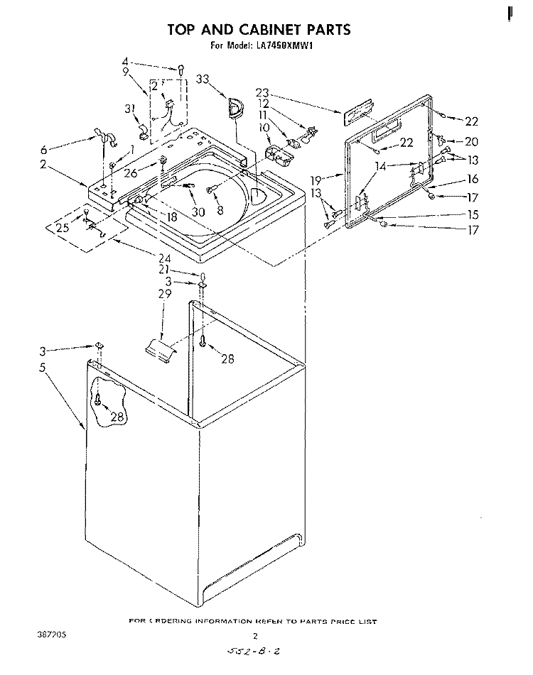 TOP AND CABINET , LITERATURE AND OPTIONAL Diagram and Parts List for LA7450XMW1  Whirlpool Washer