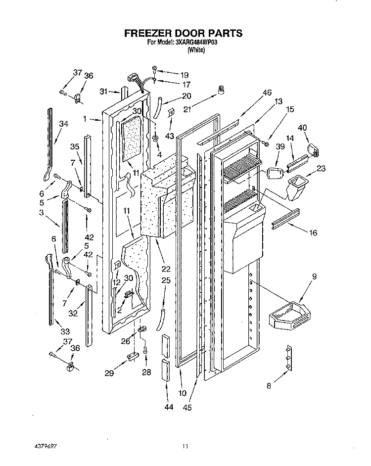 FREEZER DOOR Diagram and Parts List for 3XARG484WP03  Whirlpool Refrigerator