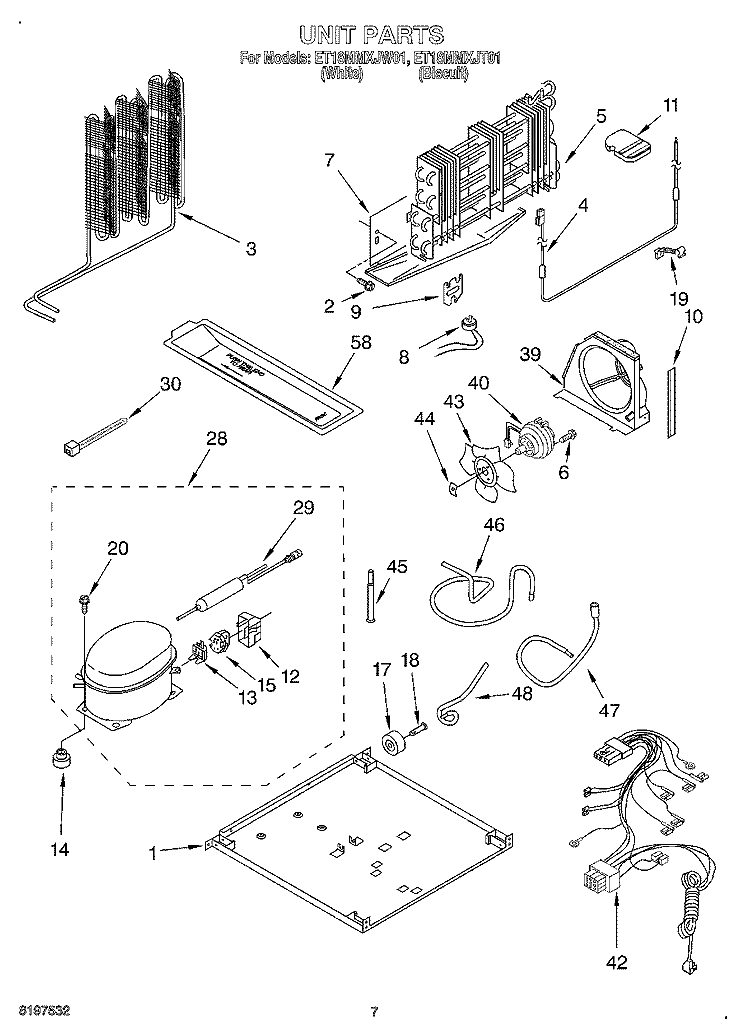 UNIT Diagram and Parts List for ET18MMXJT01  Whirlpool Refrigerator