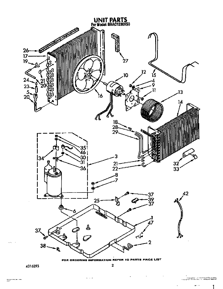 UNIT Diagram and Parts List for BHAC1230XS0  Whirlpool Air Conditioner