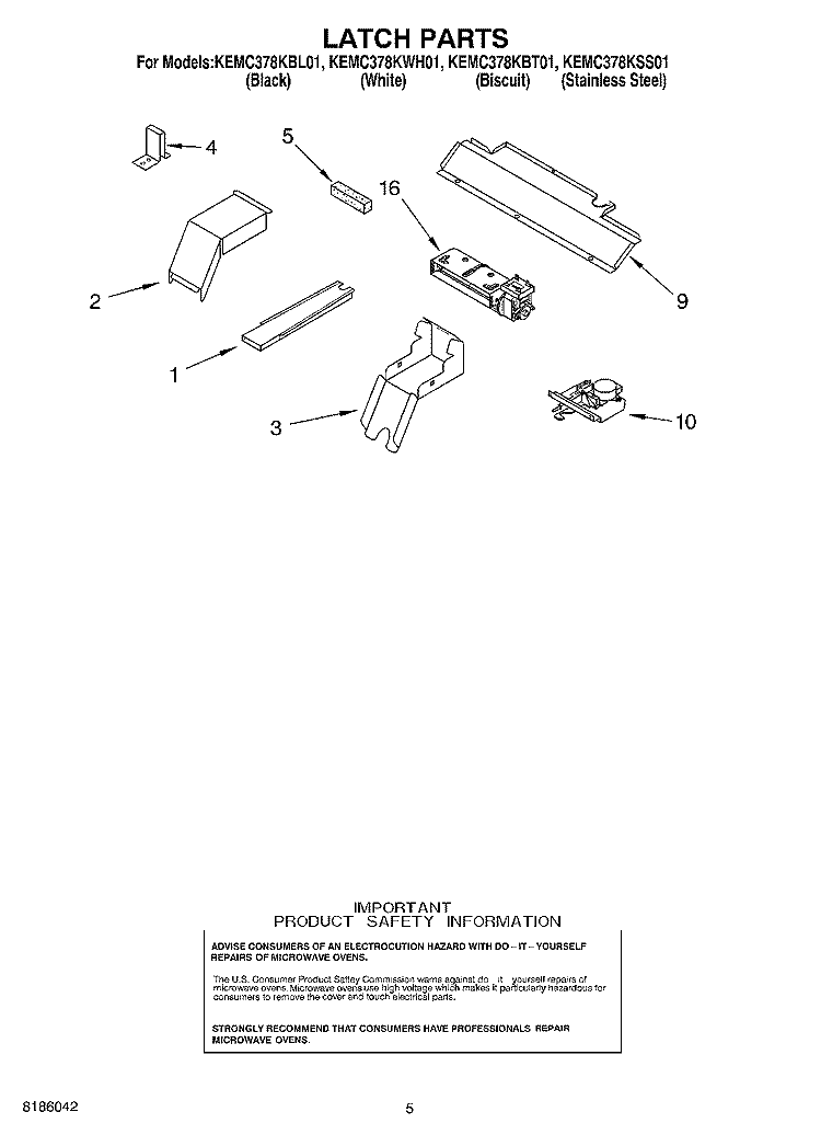 LATCH PARTS Diagram and Parts List for KEMC378KBL01  KitchenAid Microwave Oven Combo