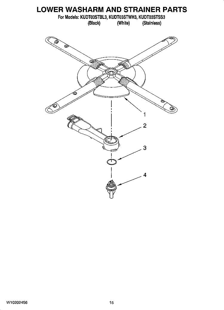 LOWER WASHARM AND STRAINER PARTS, OPTIONAL PARTS (NOT INCLUDED) Diagram and Parts List for KUDT03STSS3  KitchenAid Dishwasher