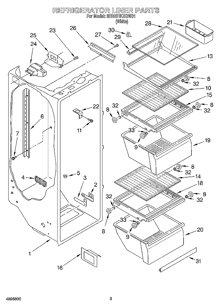 REFRIGERATOR LINER Diagram and Parts List for 6ED20TKXGW01  Whirlpool Refrigerator