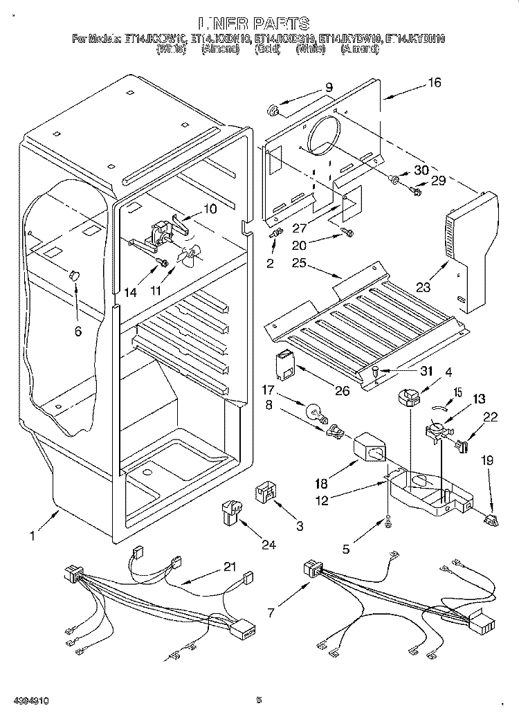 LINER, LIT/OPTIONAL Diagram and Parts List for ET14JKYDN10  Whirlpool Refrigerator