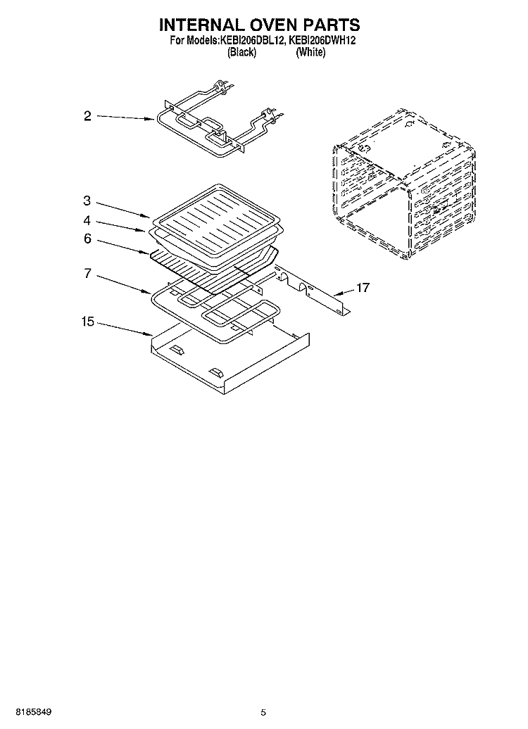 INTERNAL OVEN Diagram and Parts List for KEBI206DWH12  KitchenAid Wall Oven