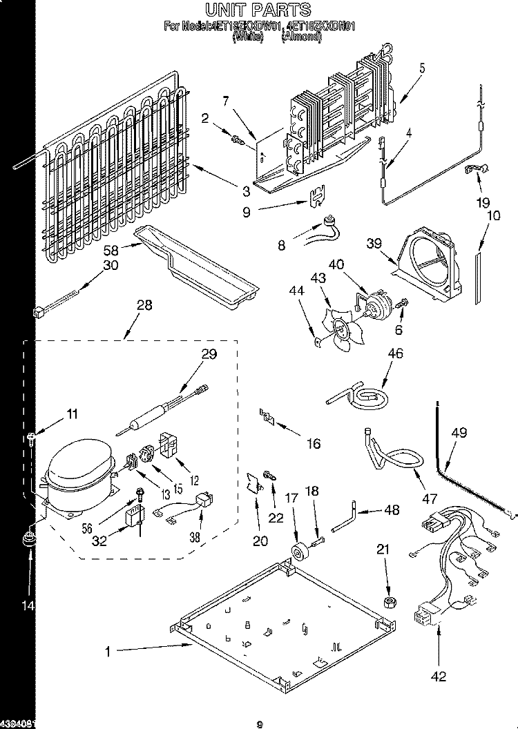 UNIT, LIT/OPTIONAL Diagram and Parts List for 4ET18ZKXDW01  Whirlpool Refrigerator