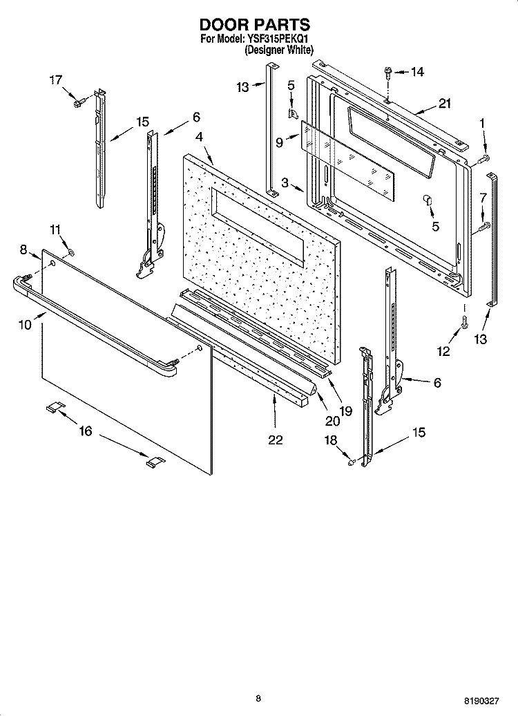 DOOR PARTS, MISCELLANEOUS PARTS Diagram and Parts List for YSF315PEKQ1  Whirlpool Range