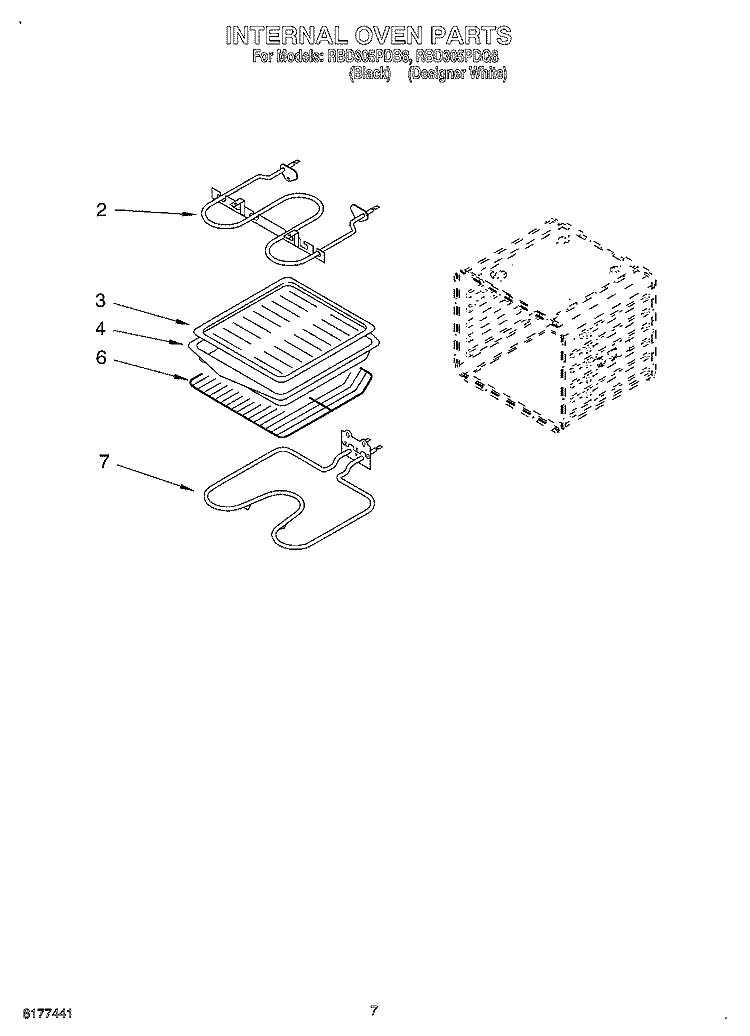 INTERNAL OVEN Diagram and Parts List for RBD305PDB8  Whirlpool Wall Oven