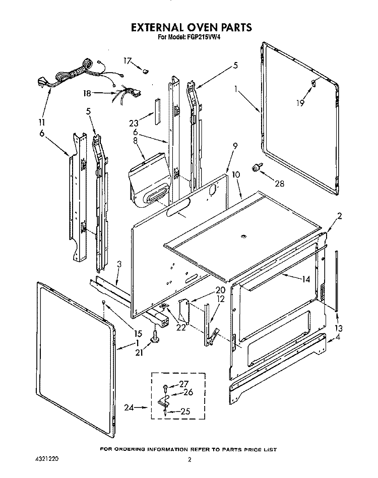 EXTERNAL OVEN Diagram and Parts List for FGP215VL4  Whirlpool Range