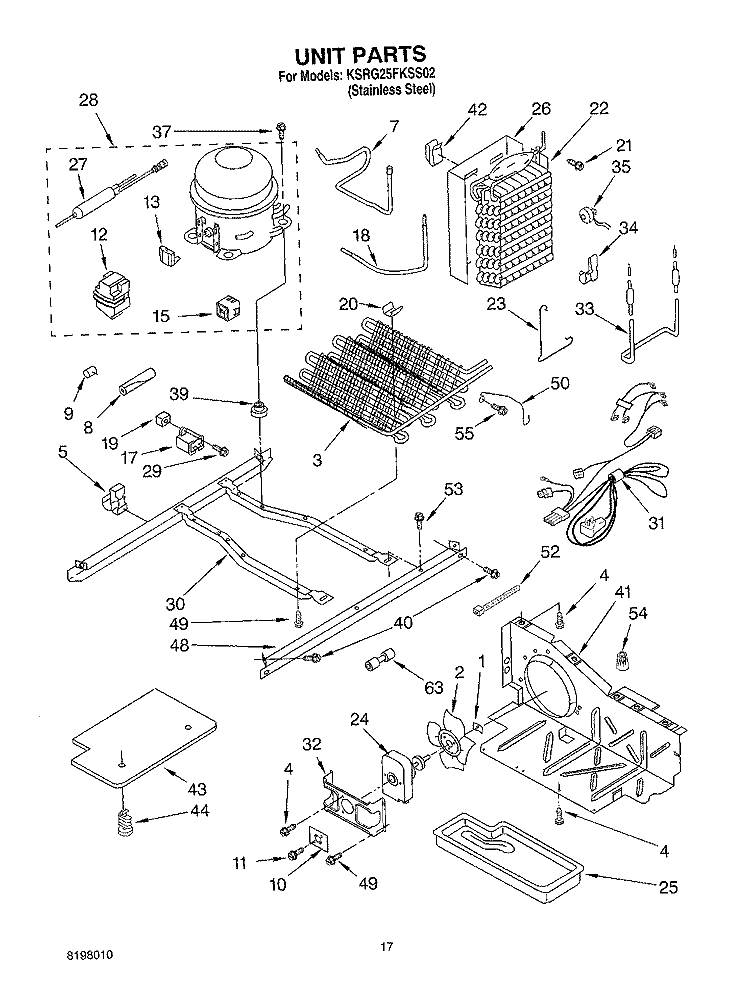 UNIT Diagram and Parts List for KSRG25FKSS02  KitchenAid Refrigerator