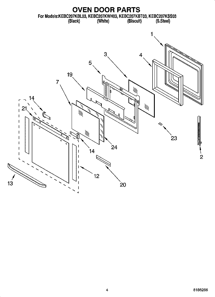 OVEN DOOR PARTS Diagram and Parts List for KEBC207KSS03  KitchenAid Wall Oven