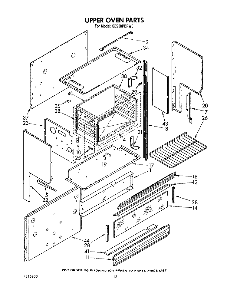 UPPER OVEN Diagram and Parts List for SE960PEPW5  Whirlpool Range