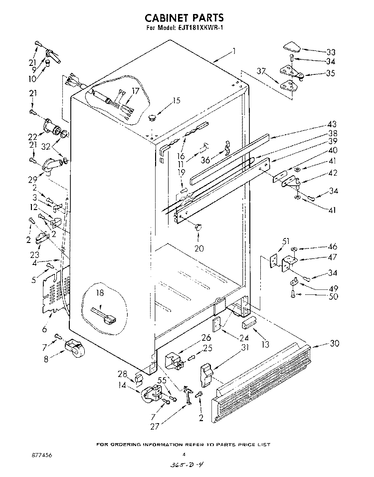 CABINET Diagram and Parts List for EJT181XKWR2  Whirlpool Refrigerator