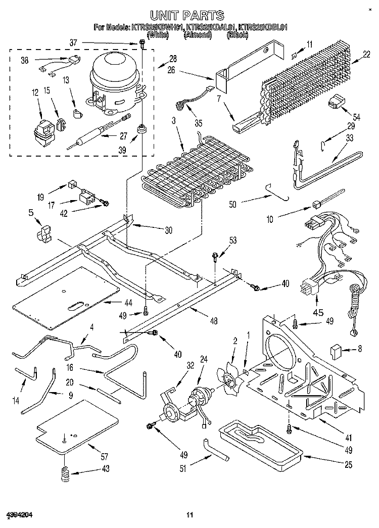 UNIT, LIT/OPTIONAL Diagram and Parts List for KTRS25KDAL01  KitchenAid Refrigerator