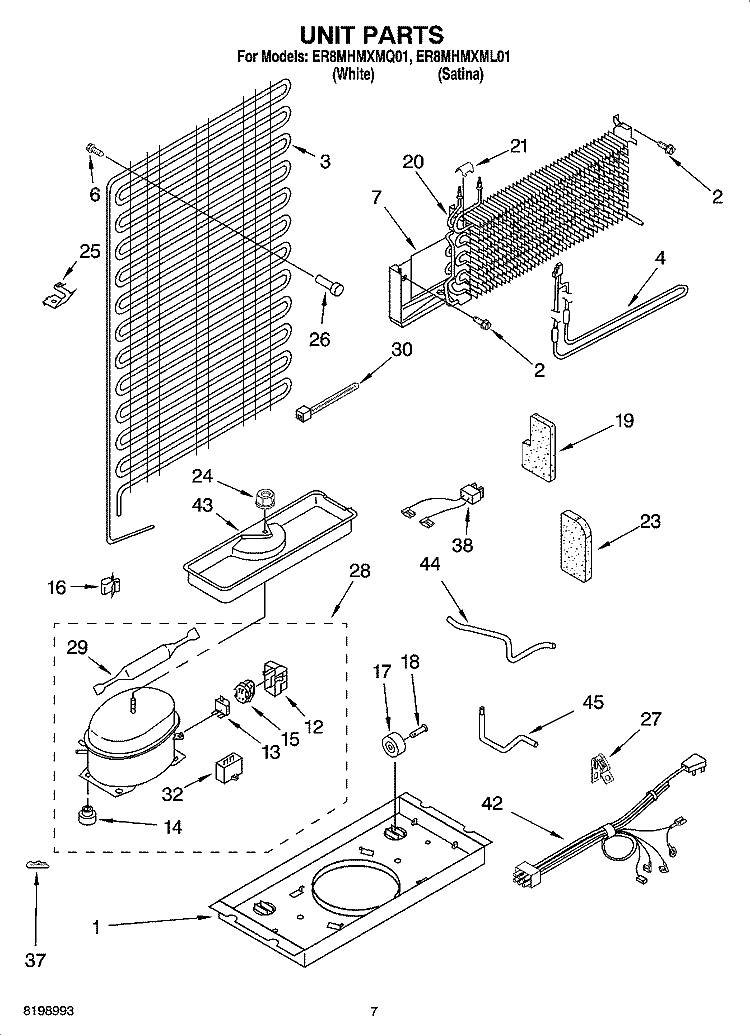 UNIT PARTS Diagram and Parts List for ER8MHMXML01  Whirlpool Refrigerator