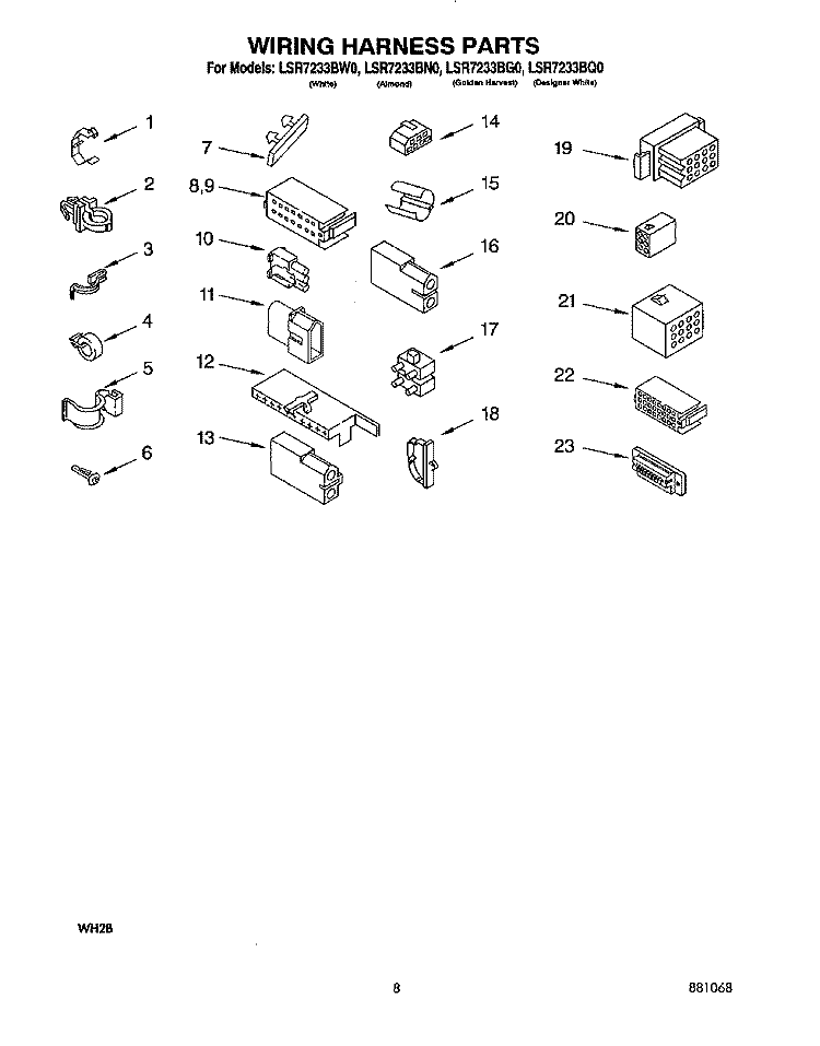 WIRING HARNESS Diagram and Parts List for LSR7233BQ0  Whirlpool Washer
