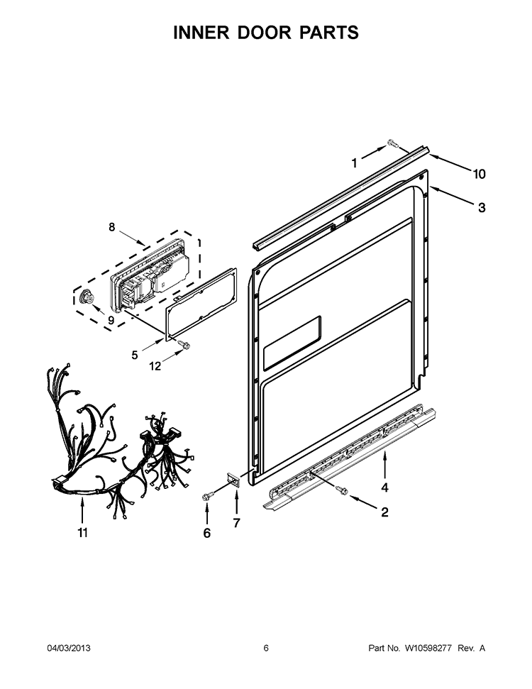 INNER DOOR PARTS Diagram and Parts List for KUDC10FXBL6  KitchenAid Dishwasher
