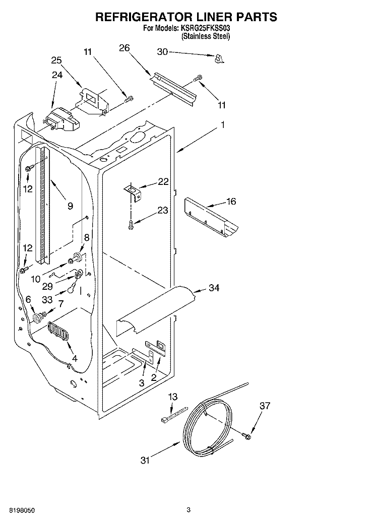 REFRIGERATOR LINER Diagram and Parts List for KSRG25FKSS03  KitchenAid Refrigerator
