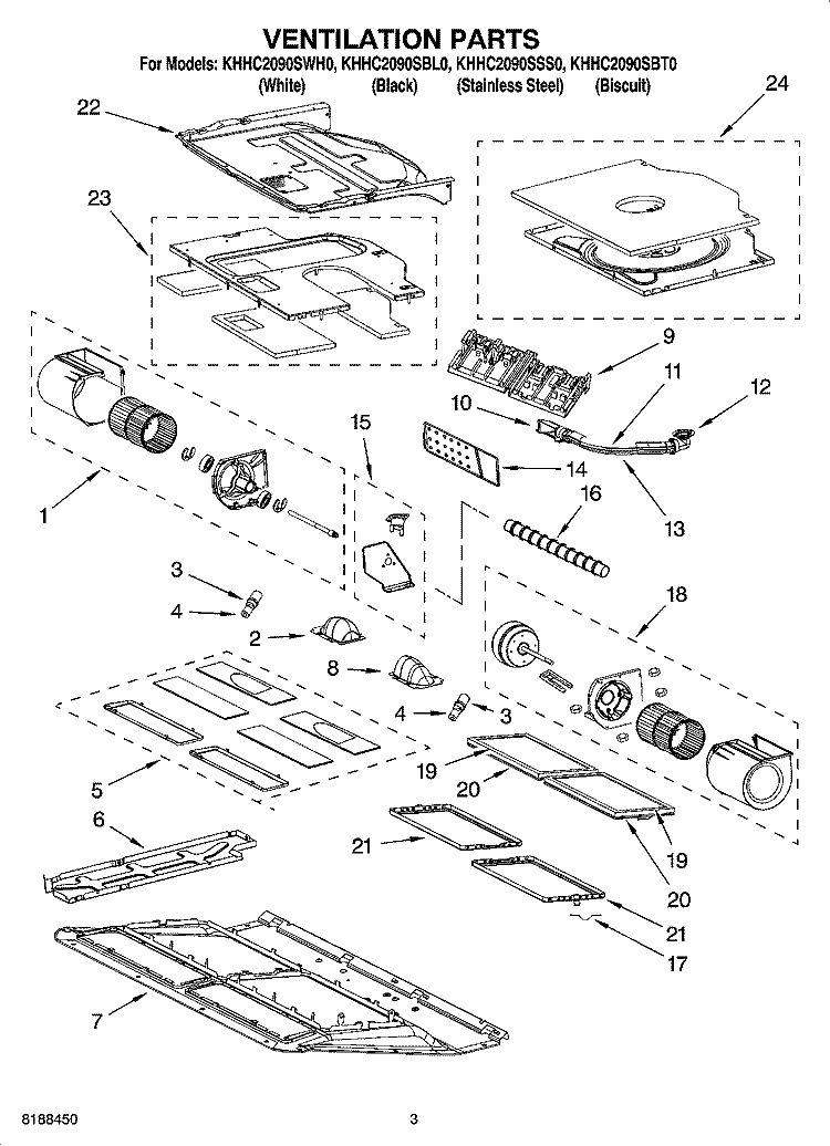 VENTILATION PARTS Diagram and Parts List for KHHC2090SSS0  KitchenAid Microwave