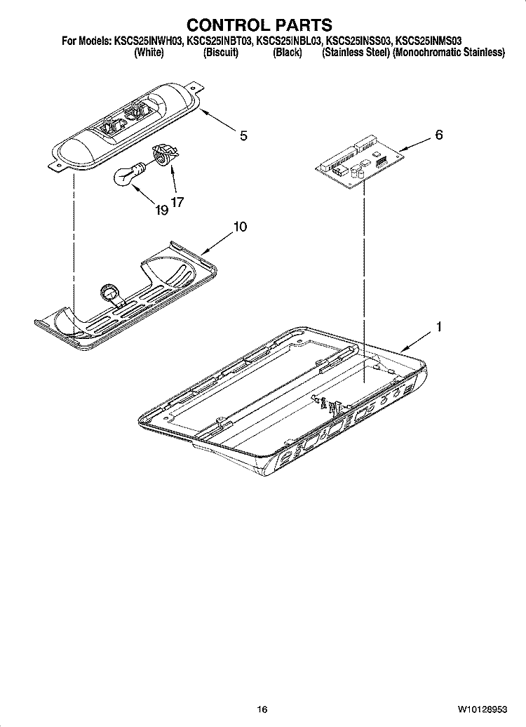 CONTROL PARTS Diagram and Parts List for KSCS25INWH03  KitchenAid Refrigerator