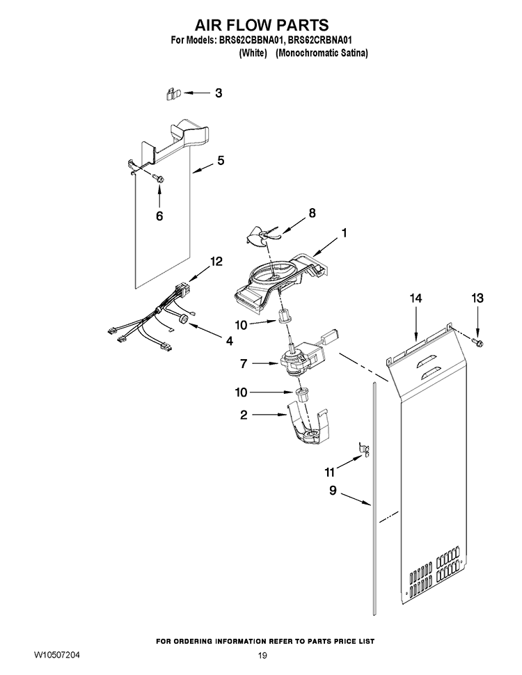 AIR FLOW PARTS Diagram and Parts List for BRS62CRBNA01  Whirlpool Refrigerator