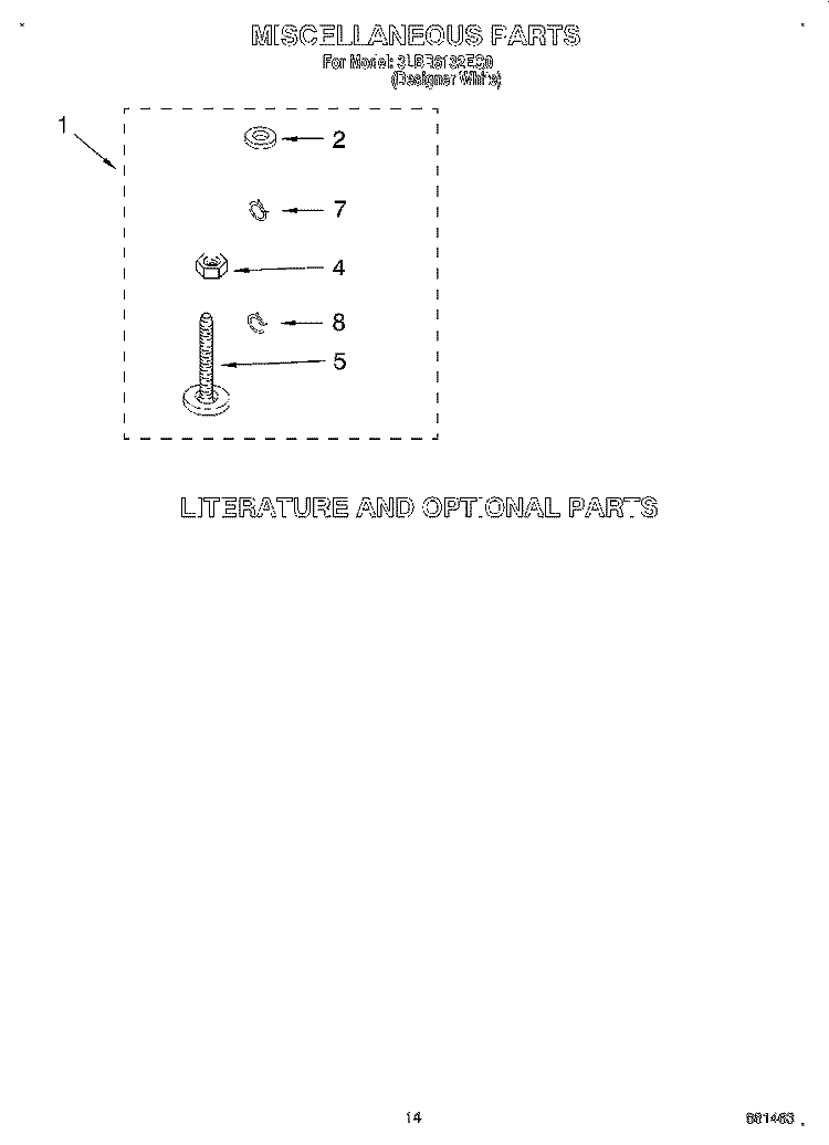 MISCELLANEOUS, LIT/OPTIONAL Diagram and Parts List for 3LBR6132EQ0  Whirlpool Washer