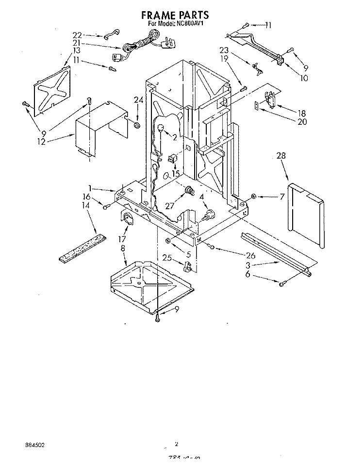 FRAME Diagram and Parts List for NC800AV1  Whirlpool Trash Compactor