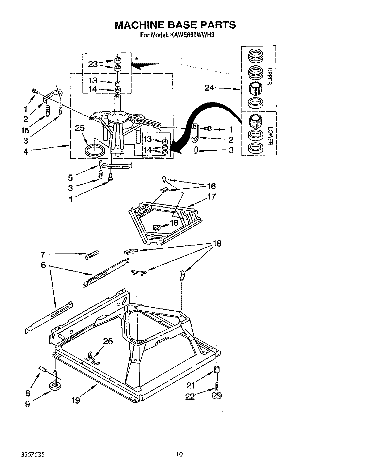 MACHINE BASE Diagram and Parts List for KAWE660WWH3  KitchenAid Washer