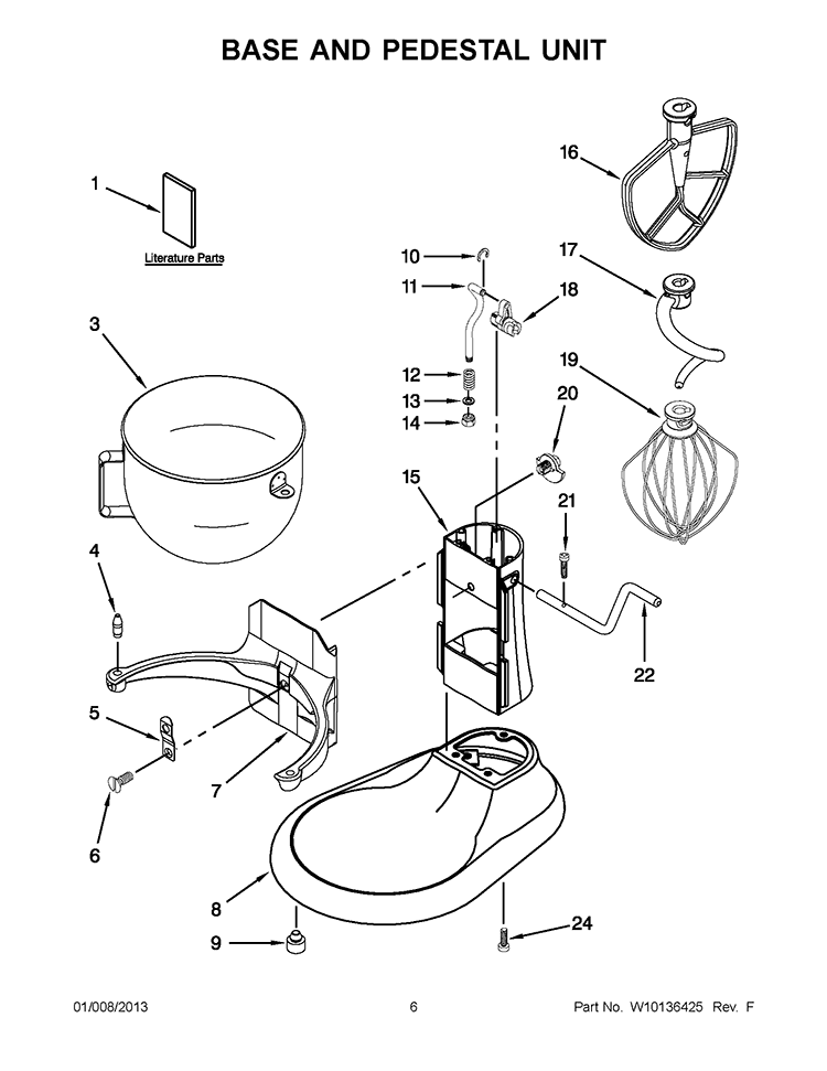 BASE AND PEDESTAL UNIT Diagram and Parts List for KG25H0XCL5  KitchenAid Mixer