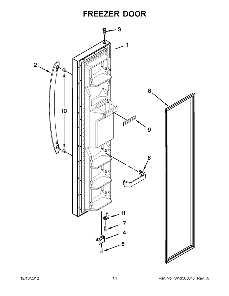 FREEZER DOOR Diagram and Parts List for WRS322FDAB00  Whirlpool Refrigerator