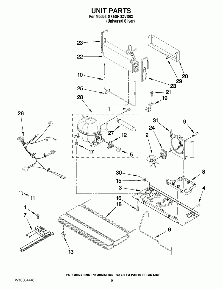 UNIT PARTS Diagram and Parts List for GX5SHDXVD03  Whirlpool Refrigerator